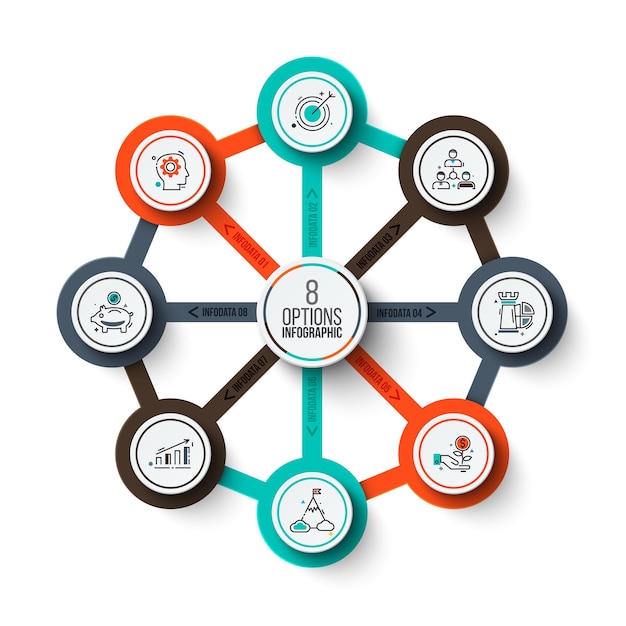 Wizualizacja Danych Biznesowych. Abstrakcyjne Elementy Diagramu Cyklu Z 8 Krokami, Opcjami, Częściami Lub Procesami. Wektor Biznes Szablon Prezentacji. Kreatywna Koncepcja Infografiki. Wykres Procesu.