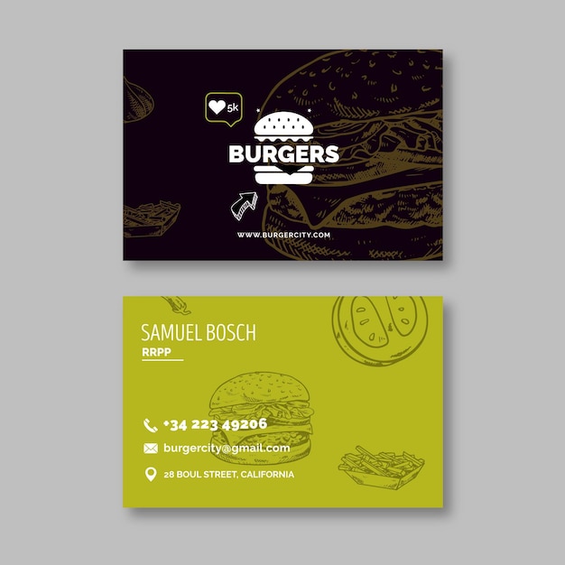 Wizytówka restauracji Burgers dwustronna