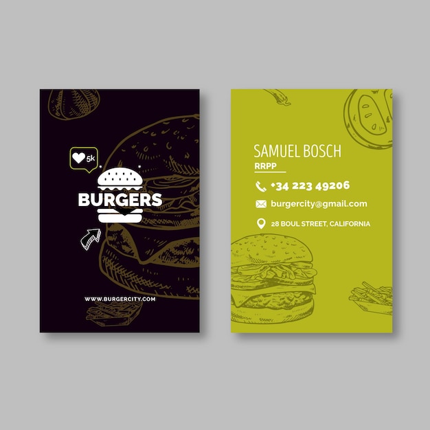 Wizytówka restauracji Burgers dwustronna