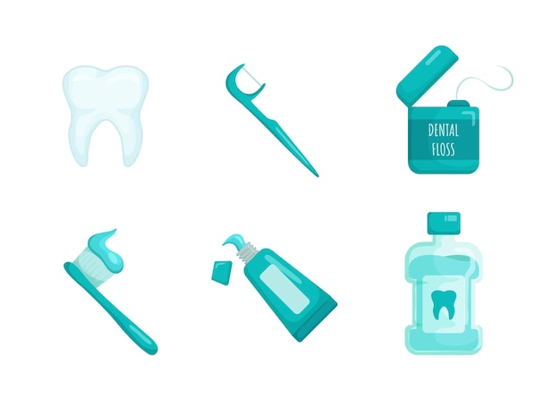 Wkład Z Nicią Dentystyczną W Sztyfcie Szczoteczka Do Zębów Z Pastą Do Zębów Pasta Do Zębów Płyn Do Płukania Jamy Ustnej Zestaw Wektorów Izometrycznych W Stylu Opieki Stomatologicznej Higiena Osobista Opieka Zdrowotna Koncepcja Stomatologii