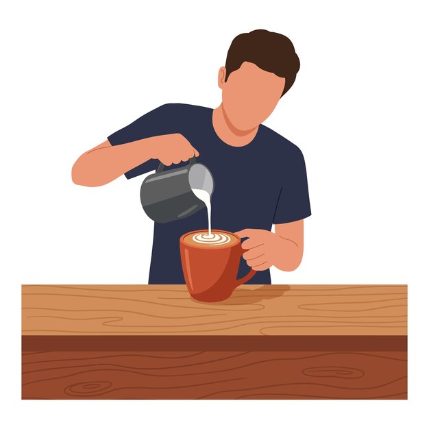 Wlewanie mleka do filiżanki do kawy Tworzenie ilustracji artystycznej latte Wektor