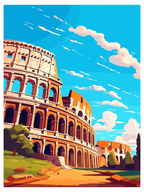 Plik wektorowy włochy rzym starożytny plakat podróżniczy pamiątkowa pocztówka portret malarstwo ilustracja wpa