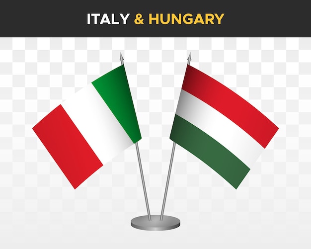 Włochy Vs Węgry Flagi Biurko Makieta Na Białym Tle 3d Ilustracji Wektorowych Włoskie Flagi Stołowe