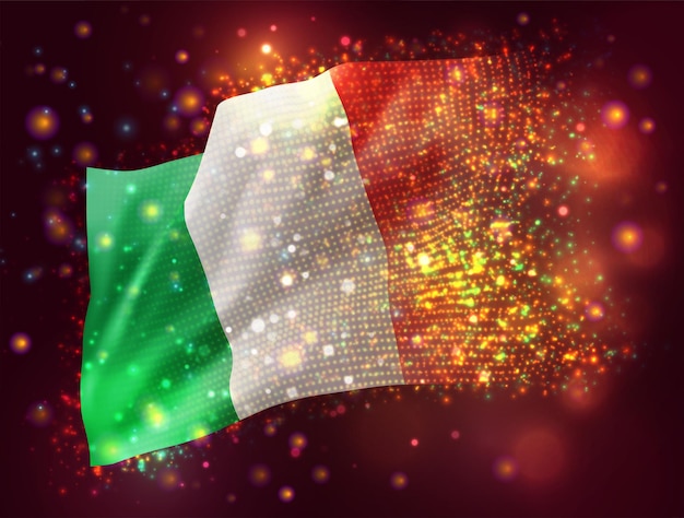 Włochy, wektor 3d flaga na różowym fioletowym tle z oświetleniem i flarami