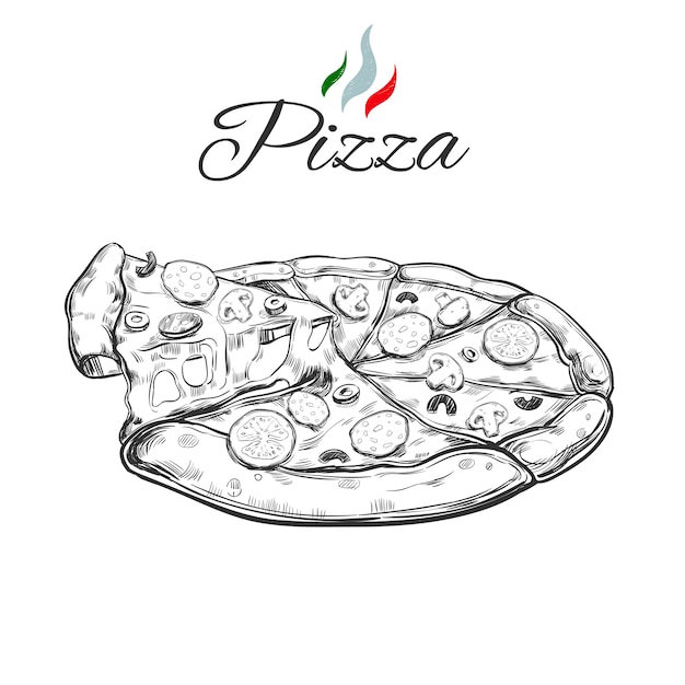 Plik wektorowy włoska pizza vintage ręcznie rysowane ilustracji.