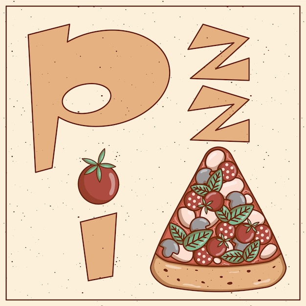 Plik wektorowy włoski fast food pizza litery retro kolory styl płaski ilustracja wektorowa