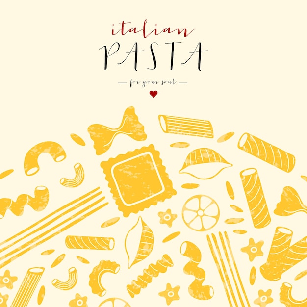 Włoskie tosta ramka tła Różne rodzaje włoskich makaronów Spaghetti farfalle penne