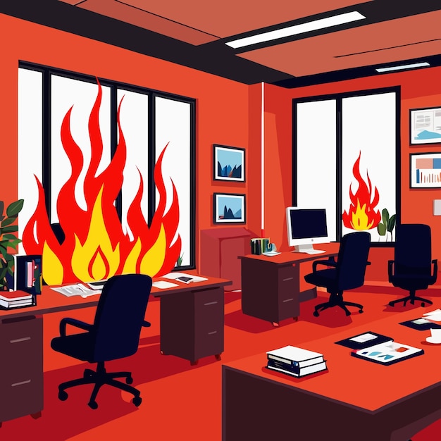 Wnętrze biura biznesowego na ilustracji wektorowej ognia