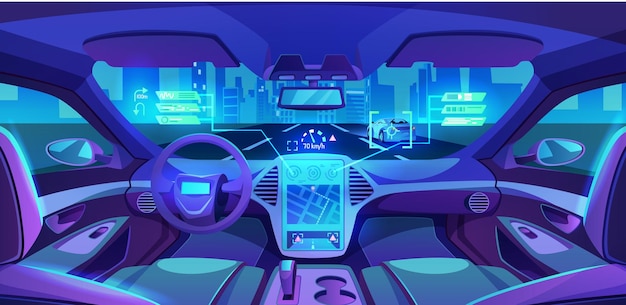 Wnętrze futurystycznego autonomicznego samochodu autonomicznego