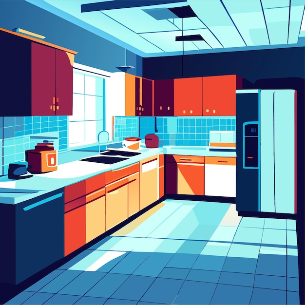 Wnętrze Kuchni W Domu Z Ilustracją Wektorową Lodówki