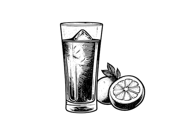 Woda z cytryną ręcznie rysowane Grawerowanie styl ilustracji wektorowych