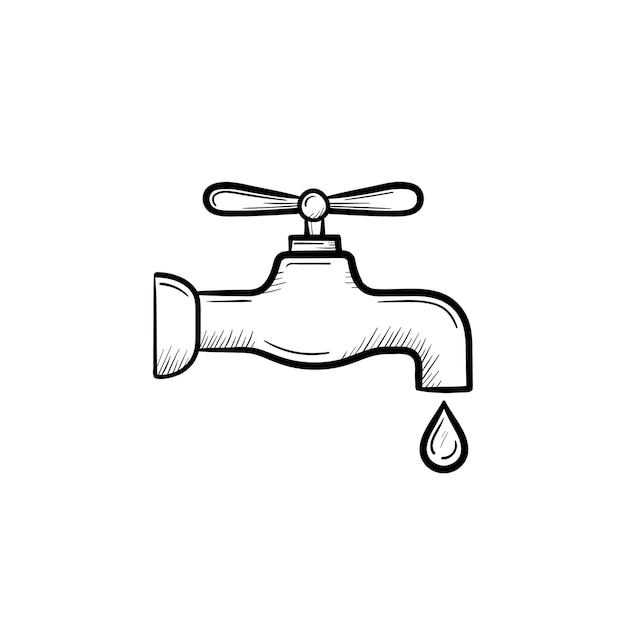 Plik wektorowy wodociąg z czystym kropli ręcznie rysowane konspektu doodle ikona. kropla wody spadająca z ilustracji szkic wektor rury do druku, sieci web, mobile i infografiki na białym tle.