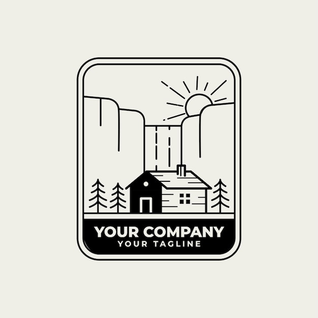 Plik wektorowy wodospad mountain cabin logo grafika liniowa