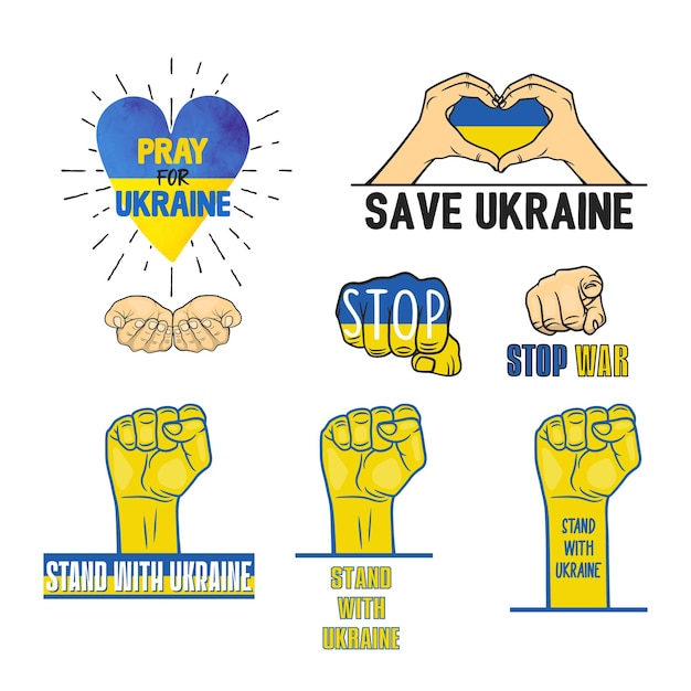 Wojna Na Ukrainie Symbole Wsparcia Pokoju Ukraina Bez Znaku Wojny Zestaw Ilustracji Wektorowych Gesty Dłoni I Slogany Wezwania Do Pokoju I Wsparcia Dla Ukrainy Stop War Tshirt Plackard Print