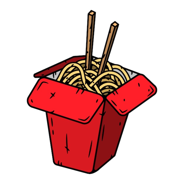 Wok Box Z Makaronem. Ilustracja Na Białym Tle