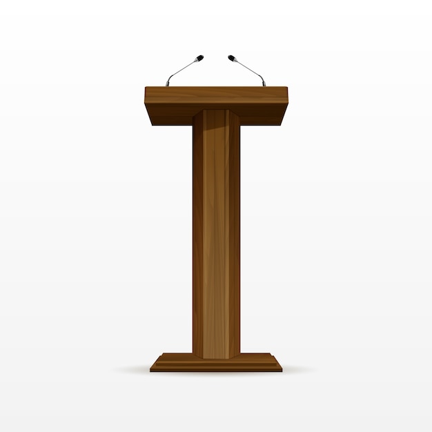 Wood Podium Tribune Rostrum Stand With Microphones