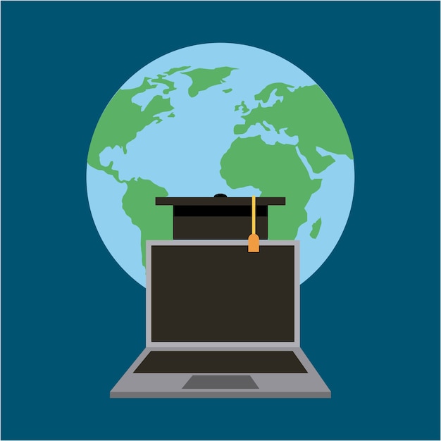 Plik wektorowy world laptop graduation cap learning edukacja online