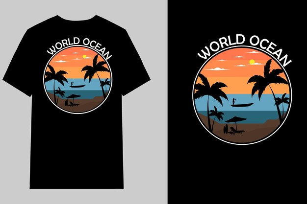 WORLD OCEAN T Shirt Design retro Vintage