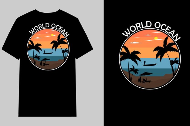 World Ocean T Shirt Design Retro Vintage