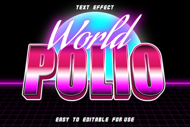 Plik wektorowy world polio edytowalny efekt tekstowy wytłoczony styl retro