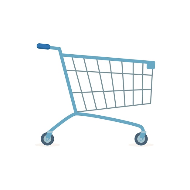 Wózek na zakupy w supermarkecie, kosz używany na zakupy, wózek na zakupy z płaską ilustracją