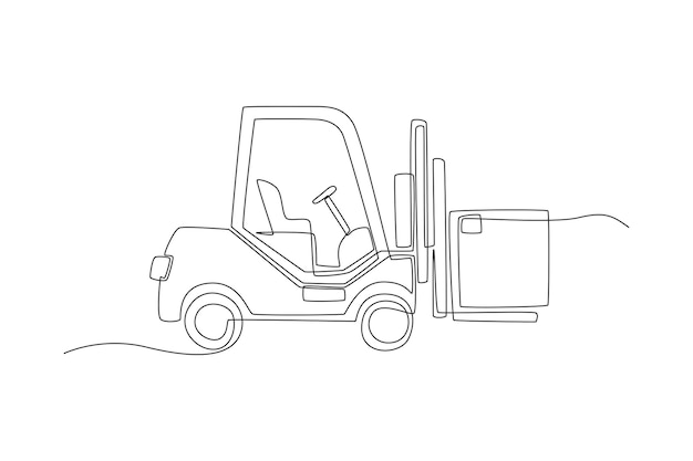 Wózek widłowy do rysowania pojedynczej linii do skrzyni transportowej Koncepcja transportu i logistyki Ciągła linia rysowania grafiki wektorowej ilustracji