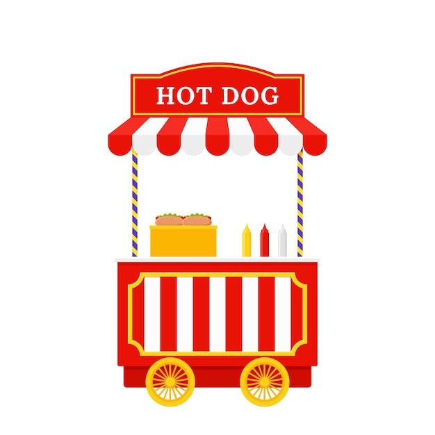 Wózek Z Hot Dogami Ilustracja Wektorowa Kiosk Z Hotdogami Płaska Konstrukcja