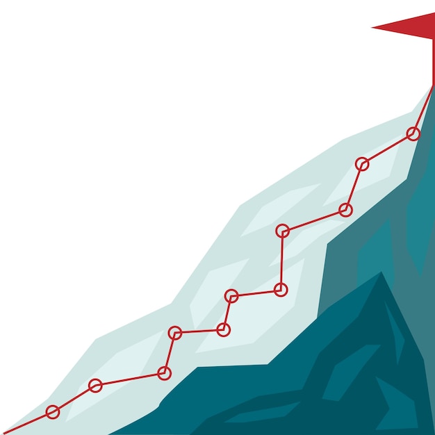 Wspinaczka Górska Trasa Na Szczyt W Płaskim Stylu ścieżka Podróży Biznesowej W Toku Do Ilustracji Wektorowych Sukcesu Górska Trasa Wspinaczkowa Na Szczyt Ilustracja Skały