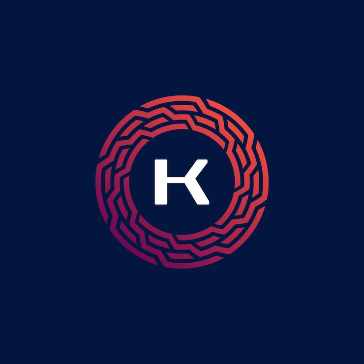 Wektor współczesny emblemat okręgu technologicznego litera k ramka logo.