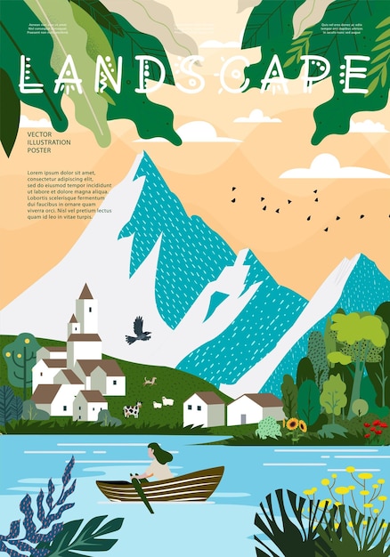 Plik wektorowy współczesny plakat artystyczny przyrody i krajobrazu