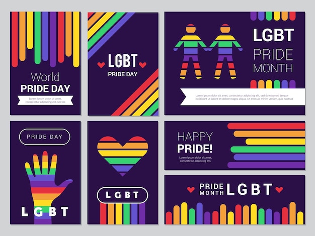 Wspomagający Zestaw Lgbt. Kolorowe Tęczowe Banery Dla Ilustracji Wydarzeń Ludów Lgbt.