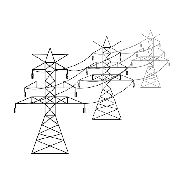 Wsporniki Sieci Energetycznej Wysokiego Napięcia Ilustracja Wektorowa Sieci Przesyłowych Energii Elektrycznej Linie Energetyczne Izolowane Na Białym Tle