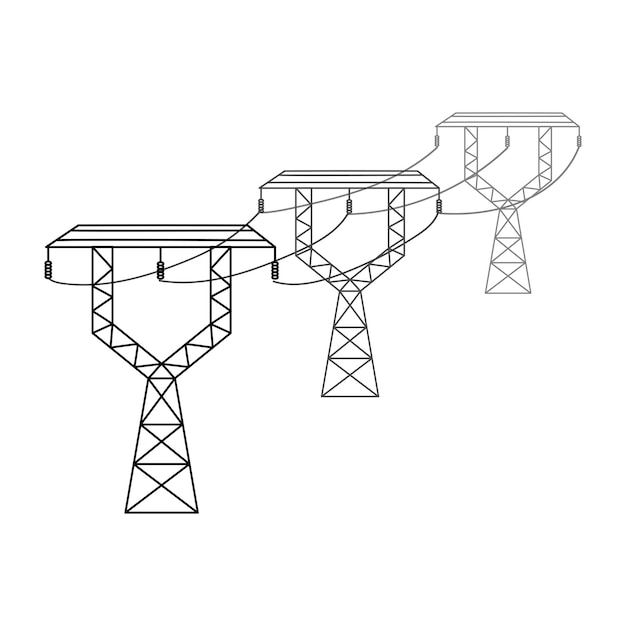 Wsporniki Sieci Energetycznej Wysokiego Napięcia Ilustracja Wektorowa Sieci Przesyłowych Energii Elektrycznej Linie Energetyczne Izolowane Na Białym Tle