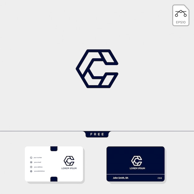 Wstępny Szablon Kreatywnego Logo Konspektu C, Cc Oraz Szablon Wizytówki Zawiera