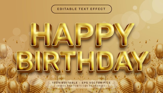 Wszystkiego Najlepszego Z Okazji Urodzin 3d Edytowalny Efekt Tekstowy Złoty Kolor