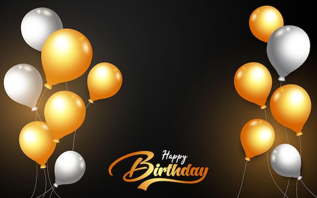 Plik wektorowy wszystkiego najlepszego z okazji urodzin 3d złote i srebrne balony na czarnym tle