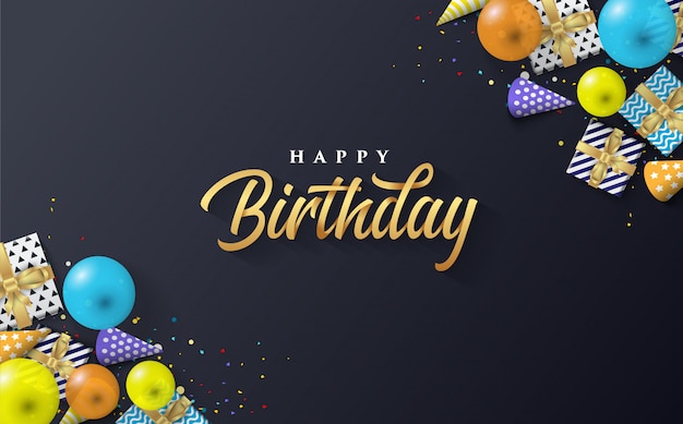 wszystkiego najlepszego z okazji urodzin czapki urodzinowe, pudełka i balony.