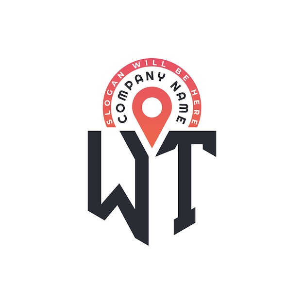 WT Location Logo Design for Human Resources Recruitment and Navigation Letter WT Logo z ikoną lokalizacji dla biznesu i technologii