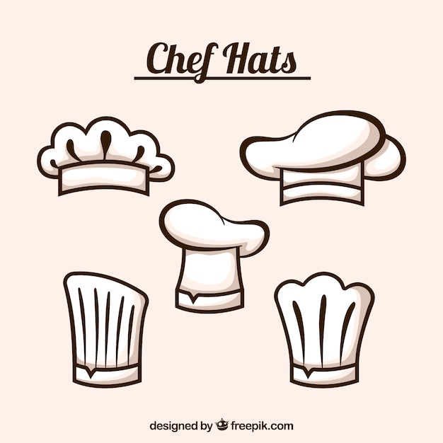 Plik wektorowy wybór pięciu płaskich kapeluszy kucharzy