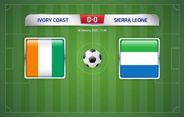 Wybrzeże Kości Słoniowej Vs Tablica Wyników Sierra Leone Transmituje Turniej Piłki Nożnej W Afryce 2021 Grupa E