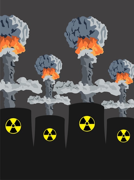 Plik wektorowy wybuch jądrowy. duża chmura grzybowa w elektrowni jądrowej. bomba atomowa, broń jądrowa