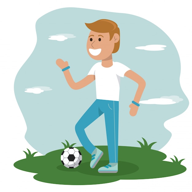 Plik wektorowy wychowanie fizyczne - chłopiec gra w piłkę nożną
