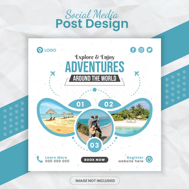 Plik wektorowy wycieczka turystyczna i agencja wakacyjna post w mediach społecznościowych projekt postu na instagramie szablon transparentu przygody