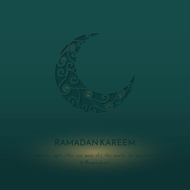 Wycięty Z Papieru Półksiężyc Z Prostym Ornamentem W Zielonym Tle Dla Szablonu Ramadanu