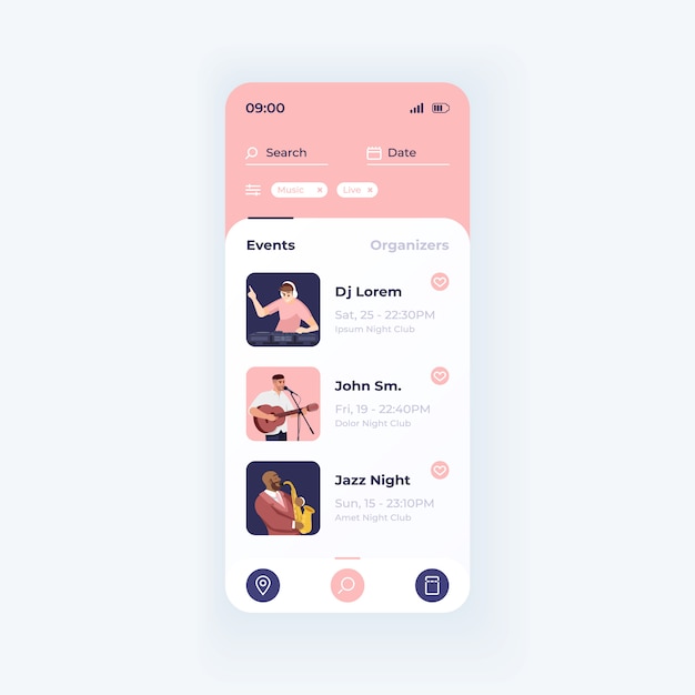 Wydarzenia Rozrywkowe Szuka Aplikacji Smartphone Interfejs Szablon Wektor