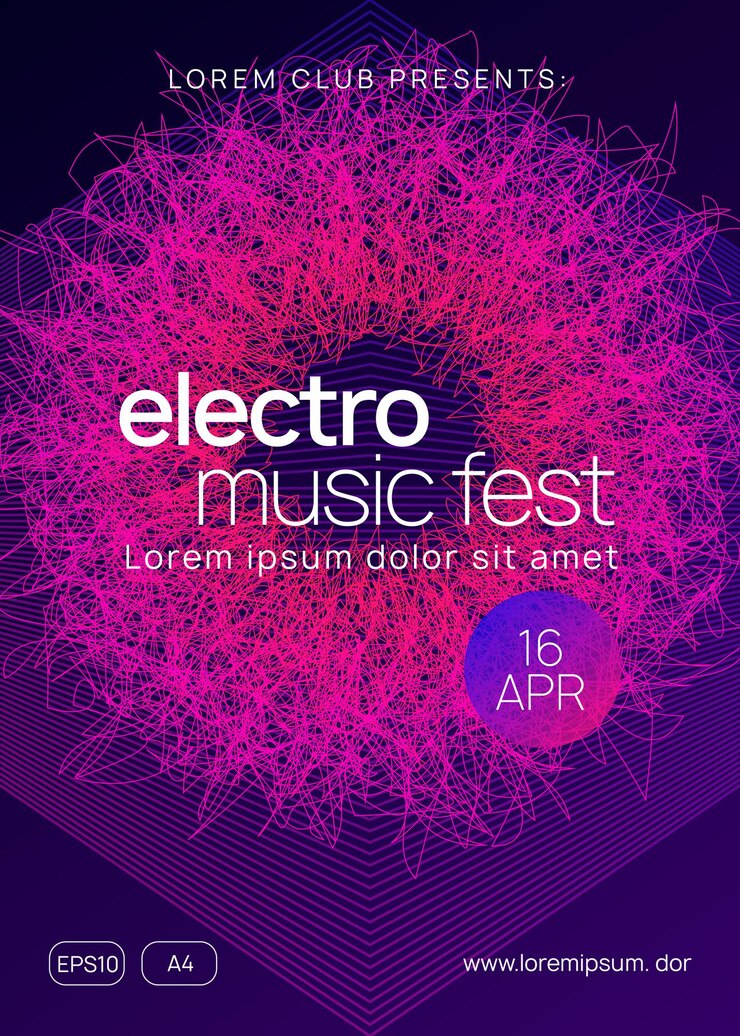 Wydarzenie techno. Dynamiczny kształt i linia gradientu. Modny szablon zaproszenia na koncert. Ulotka wydarzenia Neon techno. Muzyka taneczna elektro. Dźwięk elektroniczny. Plakat festiwalu trance. Klubowa impreza dj.