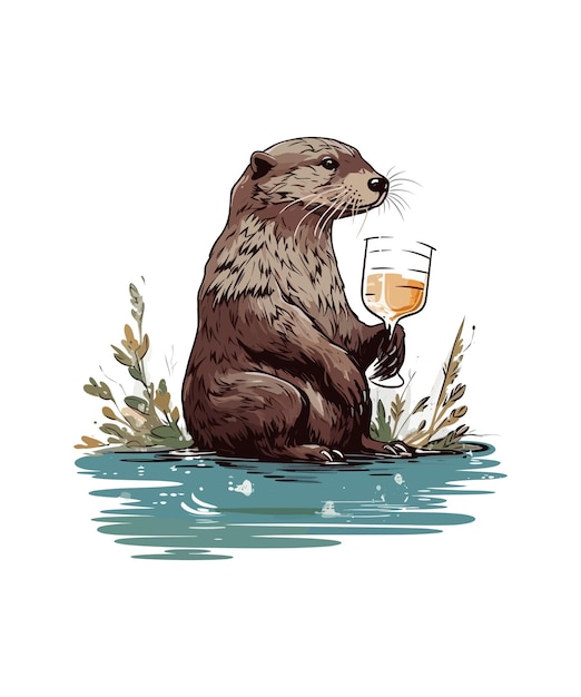 Plik wektorowy wydra zwierzęca picie wina ilustracyjny projekt