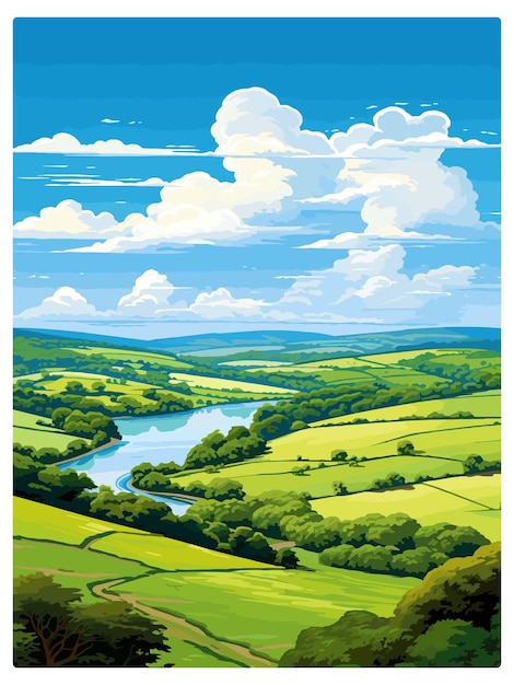 Plik wektorowy wye valley aonb vintage travel poster souvenir postcard portret malarstwo ilustracja wpa