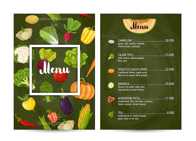 Wygląd menu restauracji wegetariańskiej