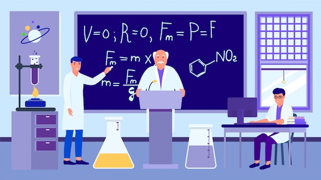 Wykład Naukowy W Laboratorium, Profesor Uczy Studentów, Ilustracja.